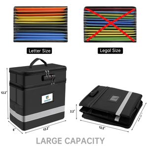 Caja de archivos ignífuga de dos capas con cerradura Organizador de almacenamiento plegable para colgar carpetas de archivos Bolsa de documentos de dos capas - Product Image 6