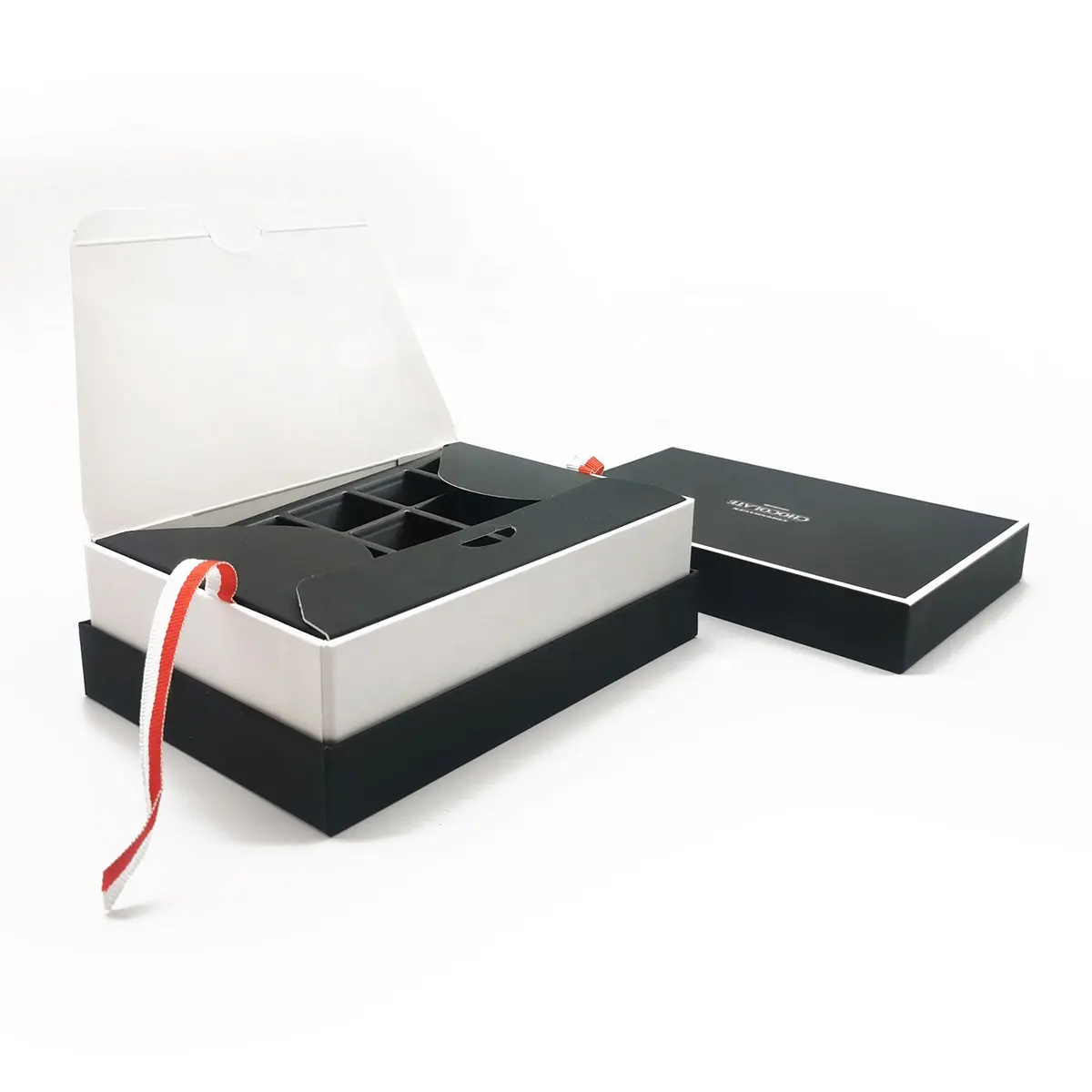 Gepersonaliseerde Ontwerp Zwarte Luxe Chocolade Verpakking Verjaardag Geschenkdoos Met Lint Papieren Doos Voor Cadeau Verpakking