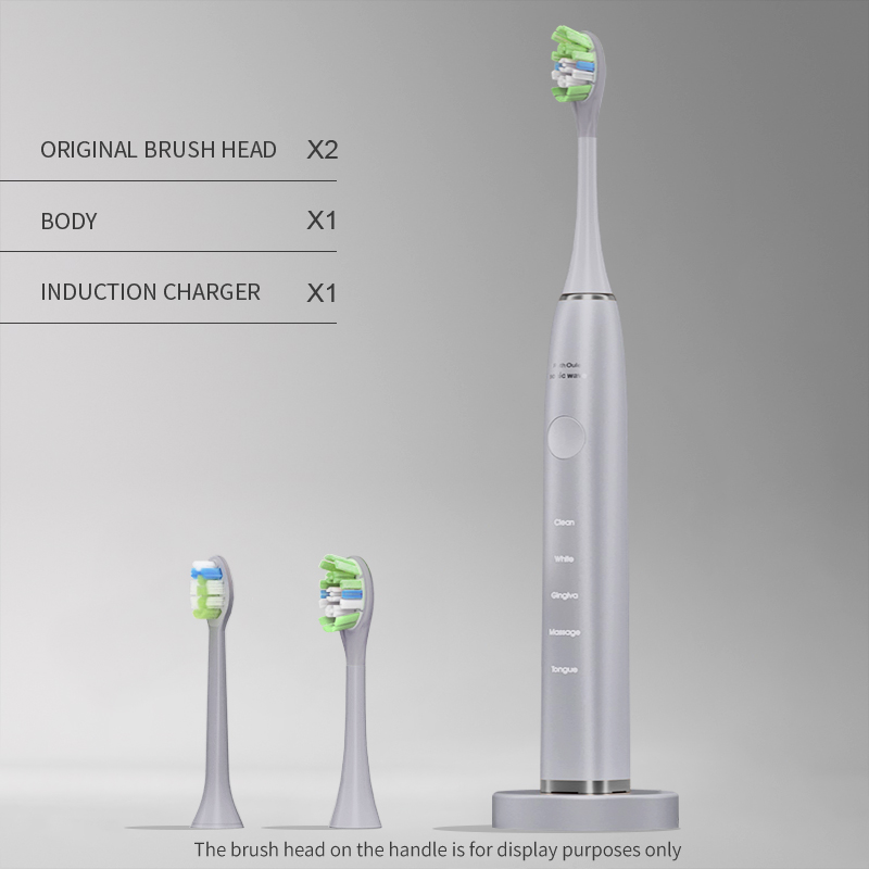 Corps argenté Flash + deux têtes de brosse + chargeur sans fil