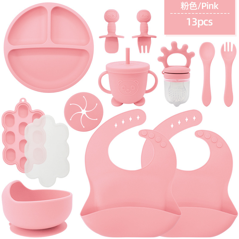 Bavoirs Pink-2 ronds, petit bol à ventouse, tasse ours, couvercle à collation fo
