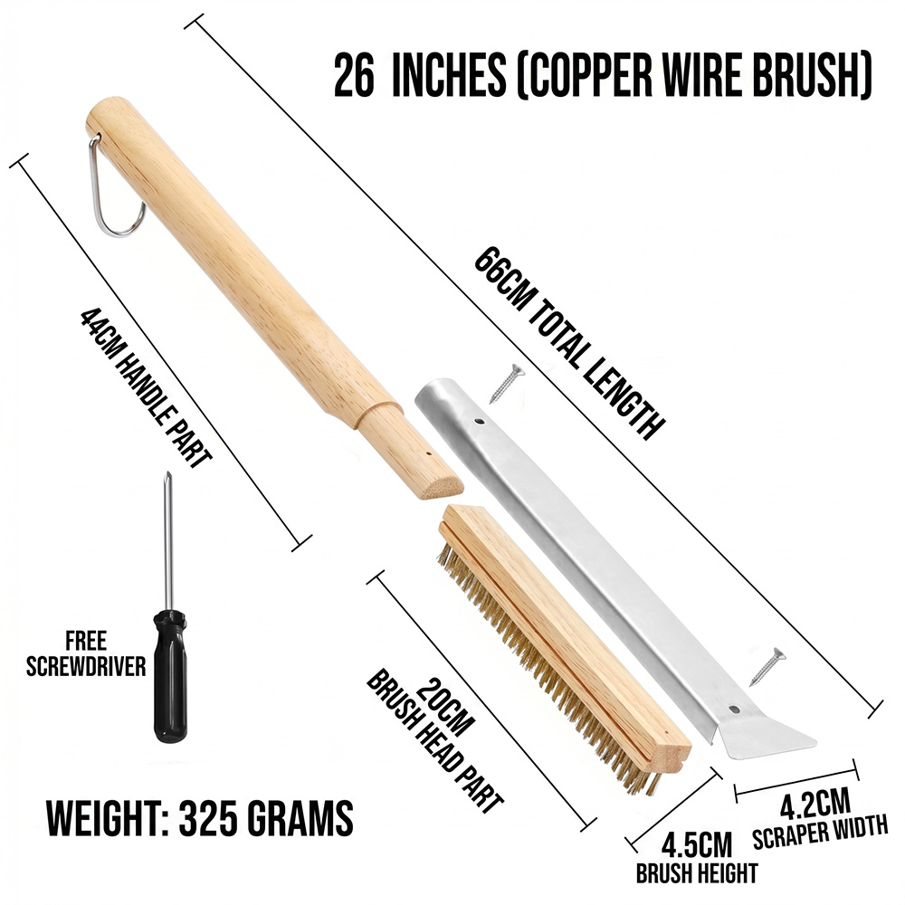 Cepillo de alambre de cobre de madera maciza de 26 pulgadas