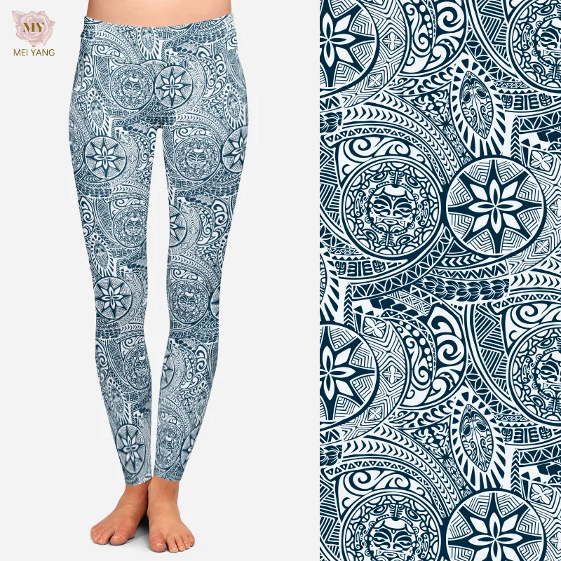 Logo personalizzato moda vendita calda Samoa stampato burro morbido abbigliamento casual leggings con stampa polinesiana