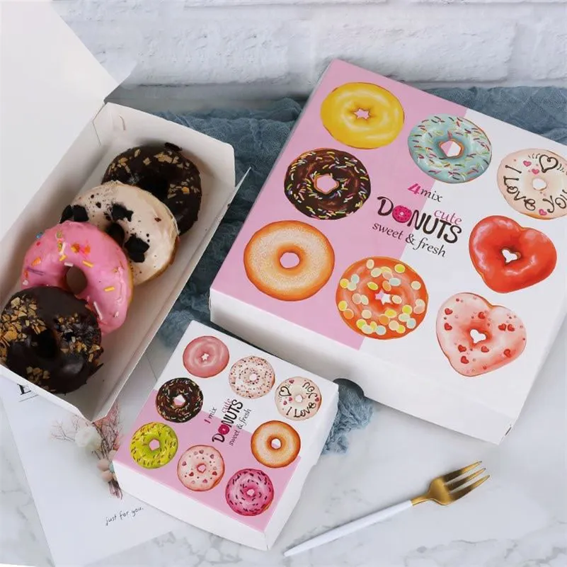 Fábrica Por Atacado Tomar Caminho Padaria Donuts Caixa De Papel Barato Personalizado Caixas De Papel De Embalagem De Alimentos