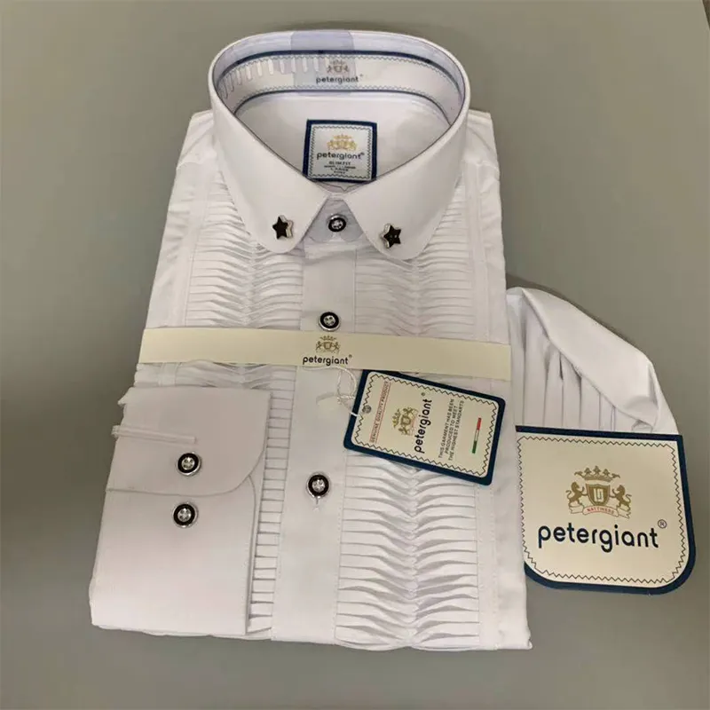 Neueste klassische design slim fit italienische weiße farbe herren smoking kleid shirts mode hochzeit shirts für männer