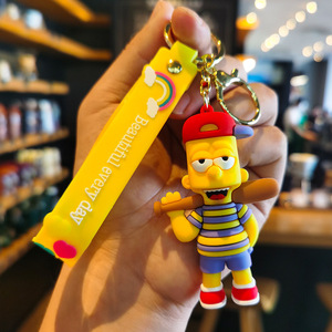 Karikatür Simpsons anahtarlık 3D yumuşak Pvc çanta anahtarlığı kolye Anti kayıp anahtarlık araba anahtarı