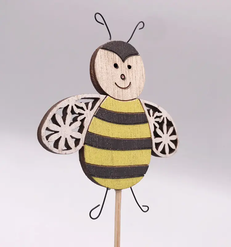 Abeja de madera con palos de 25cm, dos diseños de abeja de miel, venta al por mayor, decoración de primavera 2024 para el hogar