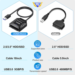 跨境SATA到USB 3.0适配器，带12V2A电源5g速度传输硬盘驱动器电缆，用于2.5 3.5英寸HDD SSD - Product Image 2