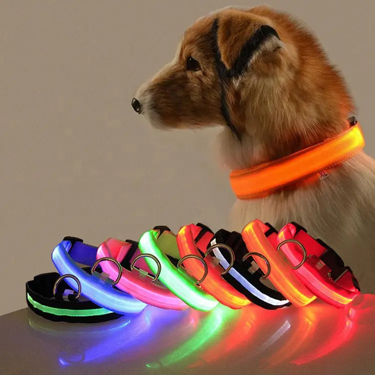 Nylon LED Haustier Hunde halsband Nachts icherheit Blinkend Im Dunkeln leuchten Hunde leine Hunde Leuchtende fluor zierende Halsbänder Haustier bedarf