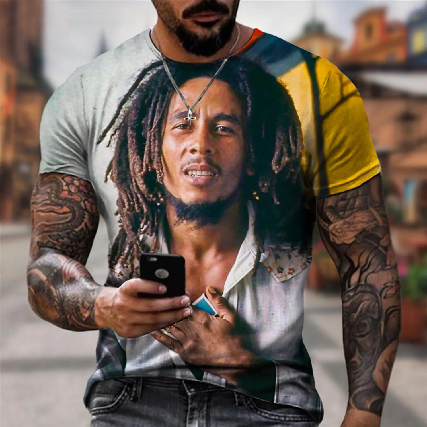 Verão dos homens T-shirts Cool Rock Bob Marley Impressão 3D O-pescoço Manga Curta Street Hip-hop Camisa Oversized Tops & Tees Homens Roupas