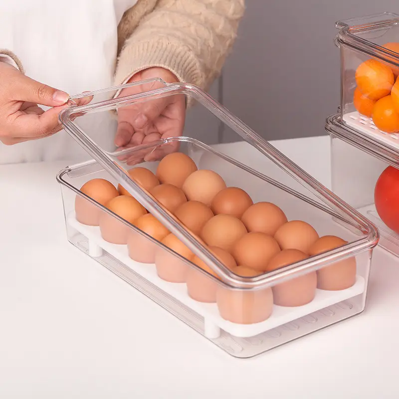 2022 الساخن على نطاق واسع تستخدم حاويات تخزين الطعام مجموعة الثلاجة المنظم البيض صندوق تخزين