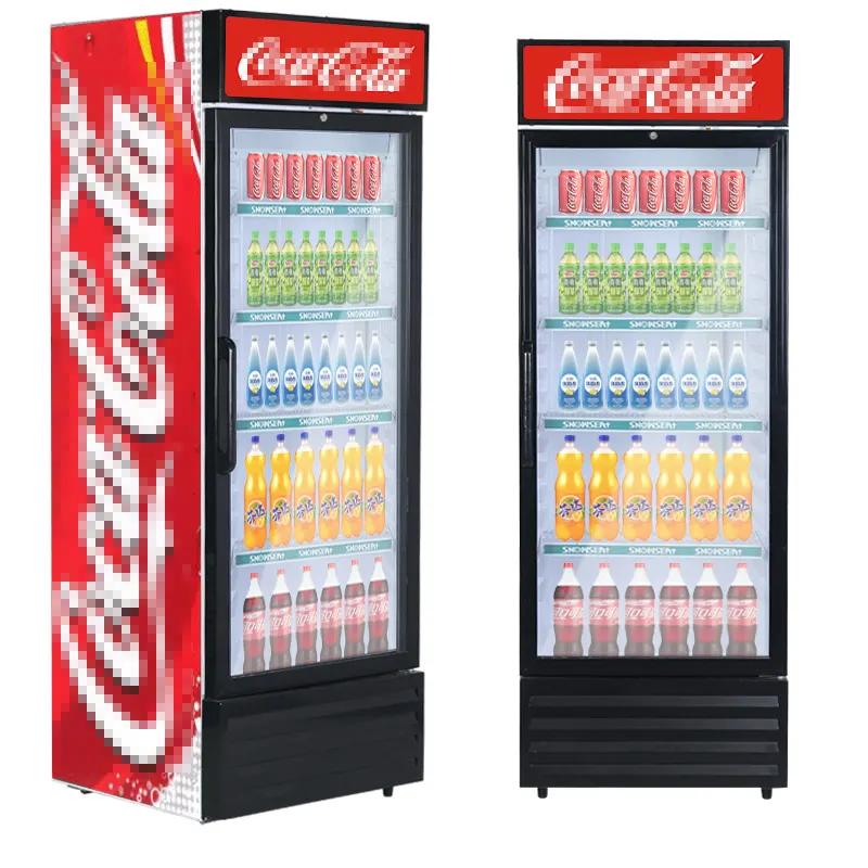 Vitrina de exhibición comercial para supermercado, refrigerador de Cola, refrigerador de bebidas, puerta de vidrio, escaparate vertical