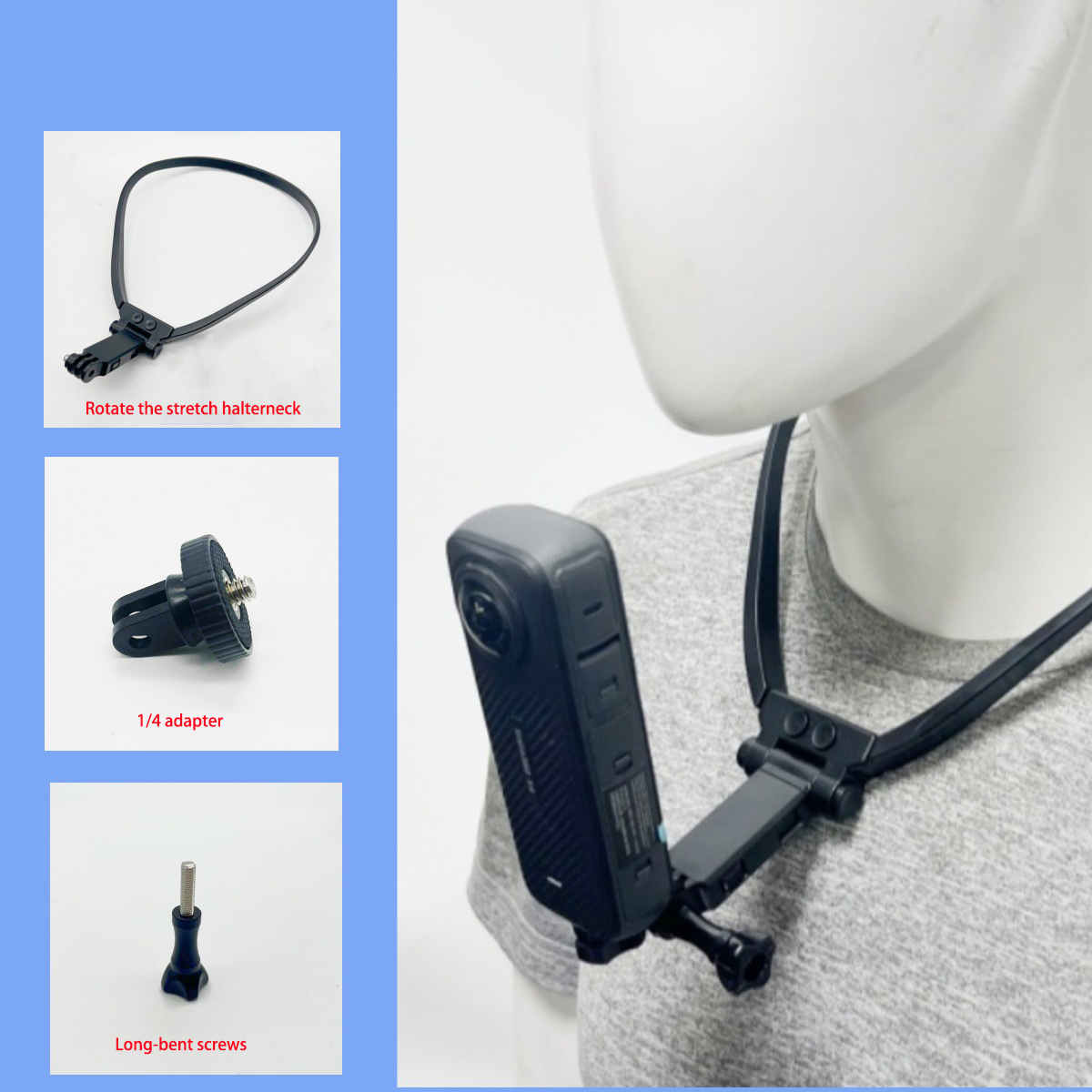 Black - Halterneck + screw + 1/4 adapter