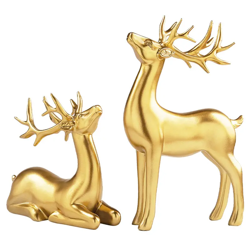 2023 fabrika doğrudan satış altın geyik hayvan reçine el sanatları süsler işık lüks reçine geyik heykeli hayvan ev için
