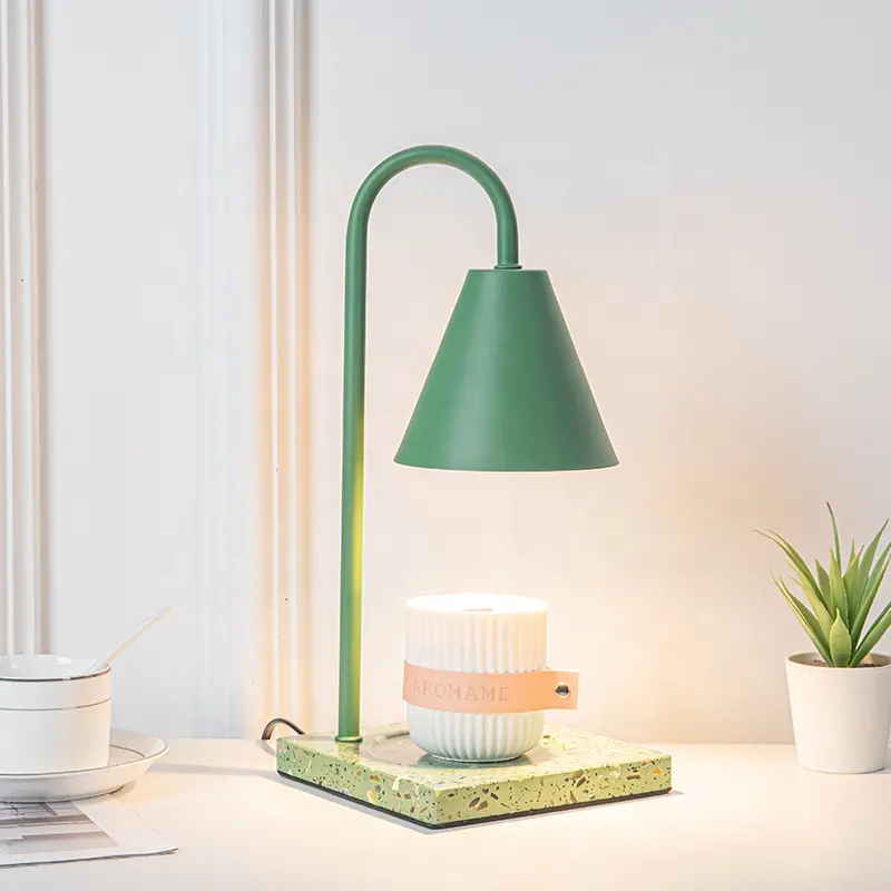 Yeni kare mermer taban yeşil Metal elektrikli ağda ısıtıcı gaz lambası mum isıtıcı ile ayarlanabilir ışık