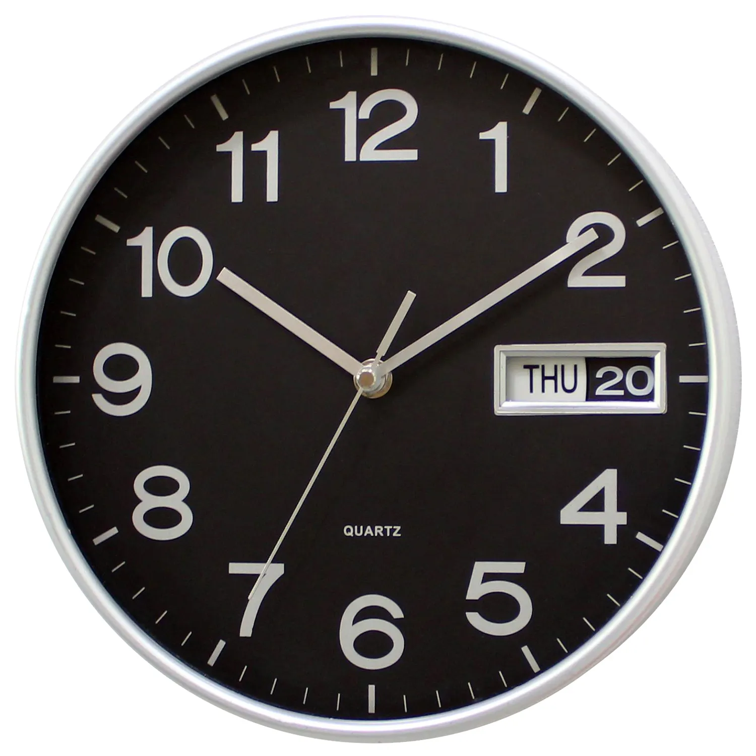 Reloj de pared de metal con calendario clásico plateado metálico de lujo moderno reloj de pared redondo día y fecha para sala de estar