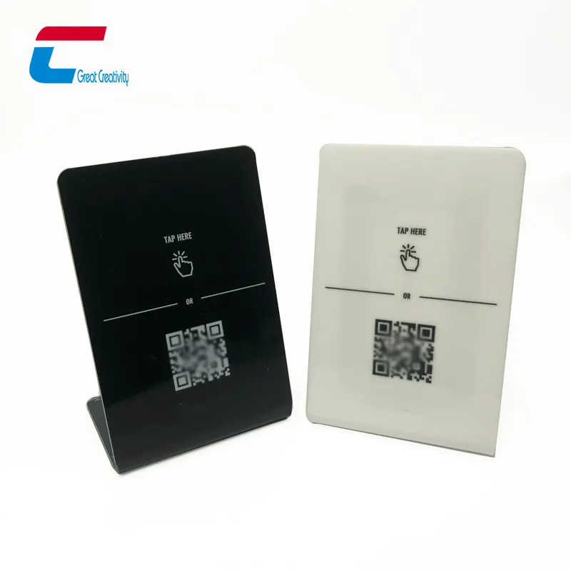 Impresión de tarjeta de número de mesa de acrílico personalizada, código QR escaneable, Google Review, soporte de exhibición NFC