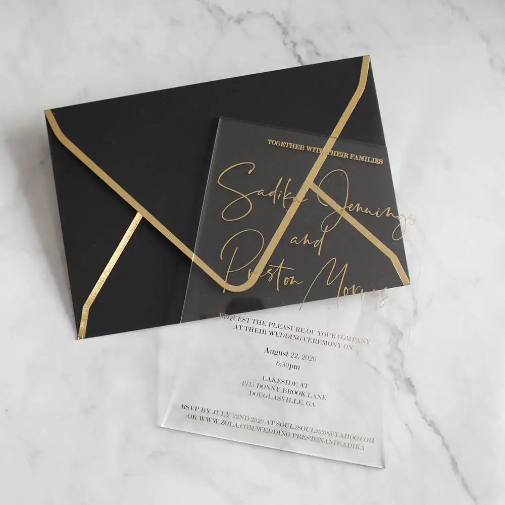 2020 Least Hot Stamp ing Verlobung einladungen Klarglas Acryl Hochzeits einladungen mit eleganter Einladung