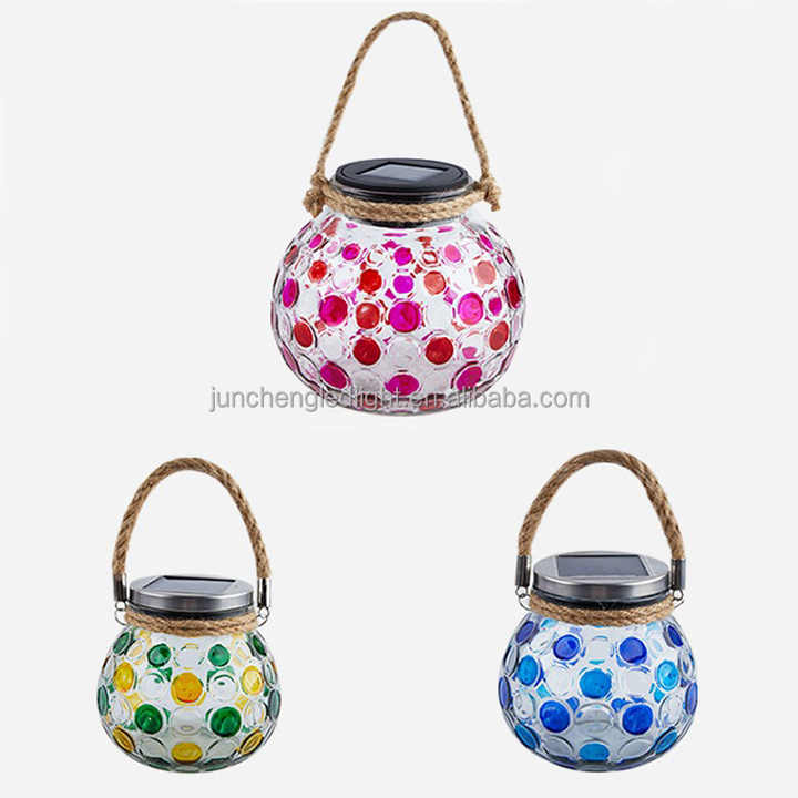 Led Pendurado Solar Light Ao Ar Livre Solar Crack Glass Jar Fairy String Light Para Férias de Natal Pátio Garden Yard Lawn Street