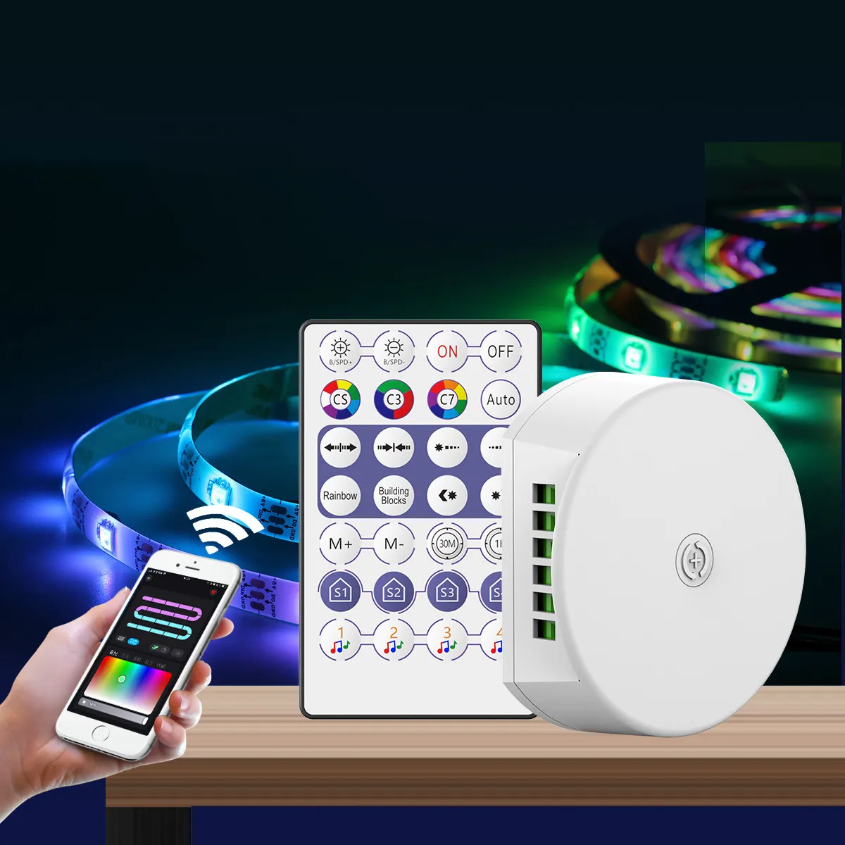 WiFi BLE adresli RGBIC müzik Sync ses App kablosuz DMX programlanabilir dijital şerit halat matris piksel RGB Led denetleyici