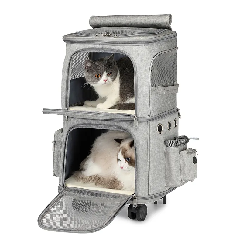 Borsa trasportino per cani e gatti a doppio strato con ruote carrello portatile per animali domestici di alta qualità nuovo arrivo
