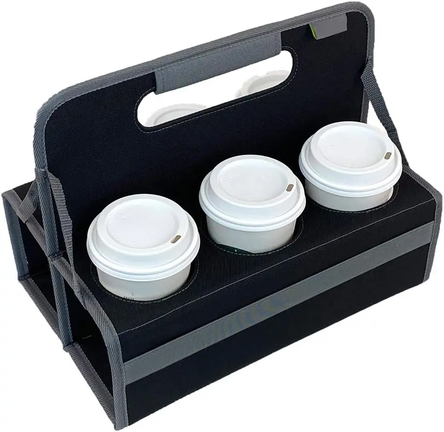 BSCI fábrica logotipo personalizado para llevar taza de vino plegable café reutilizable portador portátil bebida Caddy