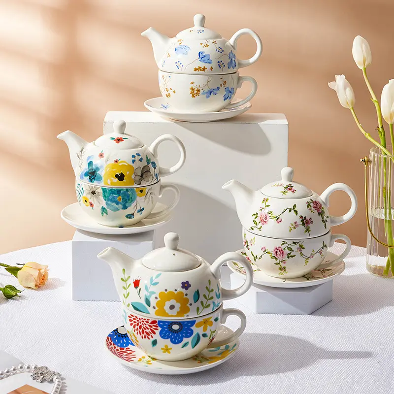 Juego de tetera y taza de té de porcelana blanca y cerámica, diseño personalizado, venta al por mayor