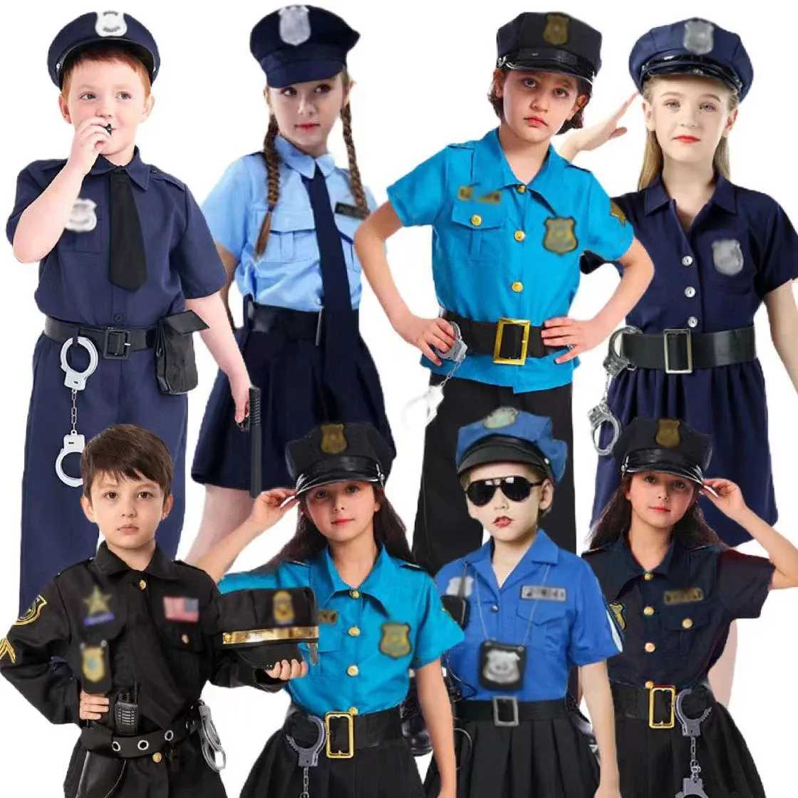 Uniformes de polícia para crianças, fantasia de anime estilo Halloween, para meninos e meninas, para performance em trailers de dança