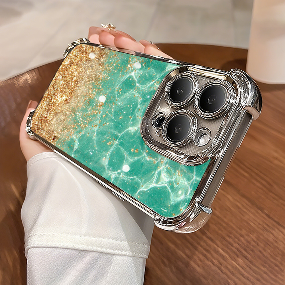 Silver-plated-four-corner drop-proof-gilded green water waves