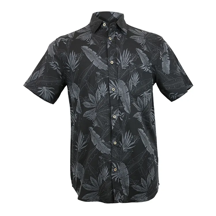 Venta al por mayor hawaiana informal botones de camisa y bolsillo en el pecho izquierdo Quicy seco camisas para hombre de los hombres de madera de talla grande Floral Odm