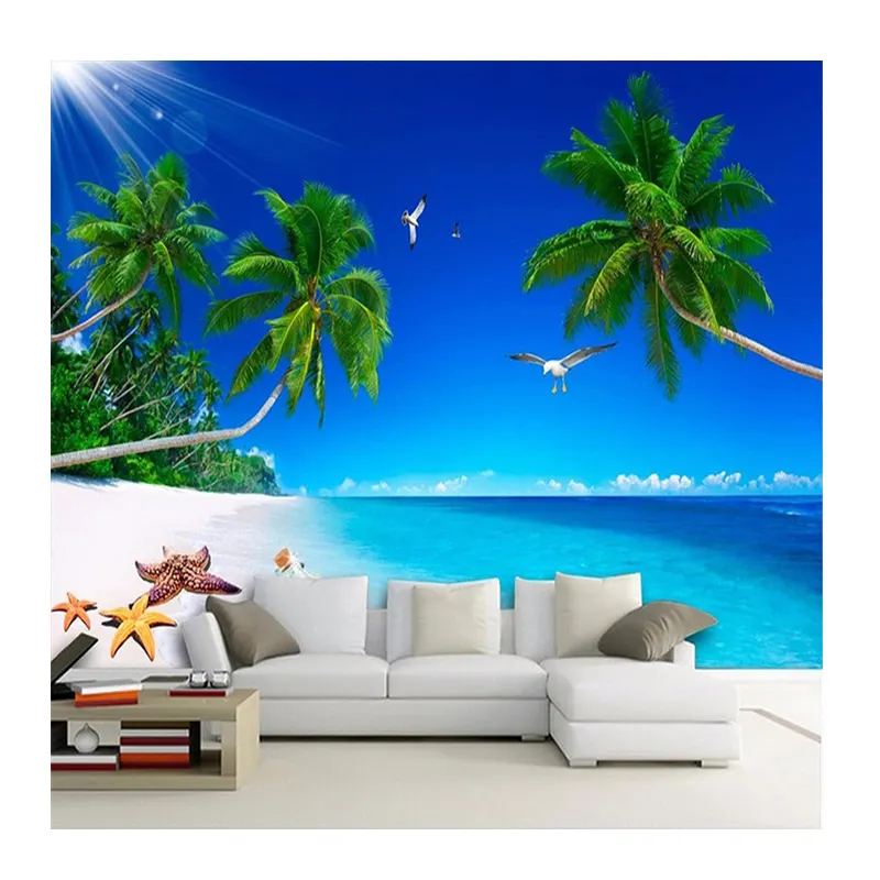 KOMNNI Custom Mural Wallpaper 3D Sea View Coconut Shell Landscape Wall Painting Living Room TV Sofa Bedroom 3D Murals