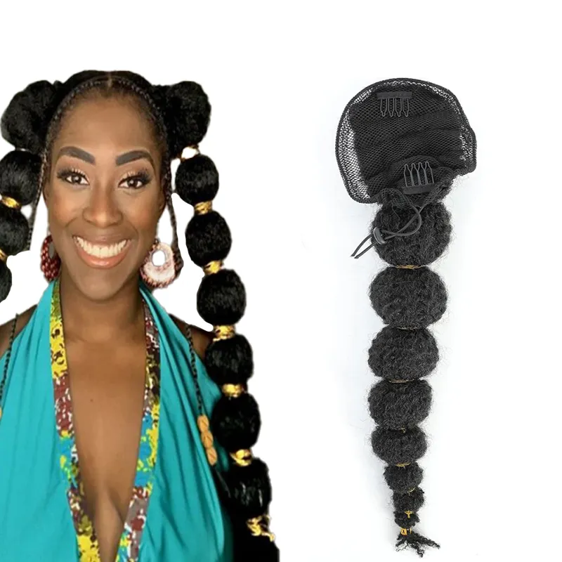 Cute and Stylish 90g Hairstyles For Black Girls To Feel Pretty Long Drawstring Bubble Ponytail for Black Girls