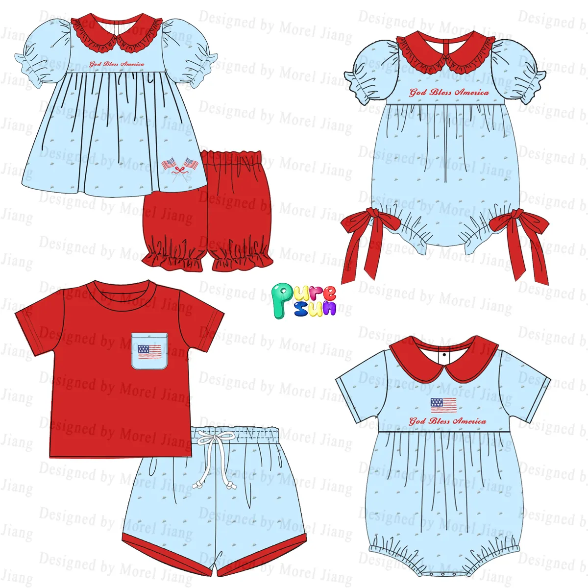 Conjunto de ropa de niña al por mayor boutique para el 4 de julio de 2024 Pantalones cortos informales-Puresun