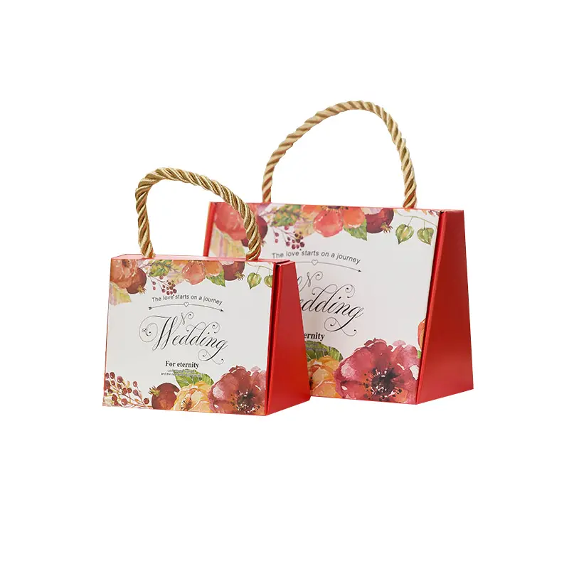Caja de dulces de boda portátil, bolsa de regalo de papel, embalaje para invitados, suministros de decoración de fiesta, logotipo personalizado