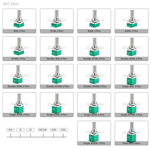 RK097N Single Double Gang <strong>Linear</strong> Rotary <strong>Potentiometer</strong> B5K 10K 20K 50K 100K 250K 3/5/6 Pin RK097 <strong>Potentiometer</strong> for Volume Control - Product Image 3