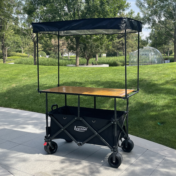 Large capacity stall car-black-wood grain table board