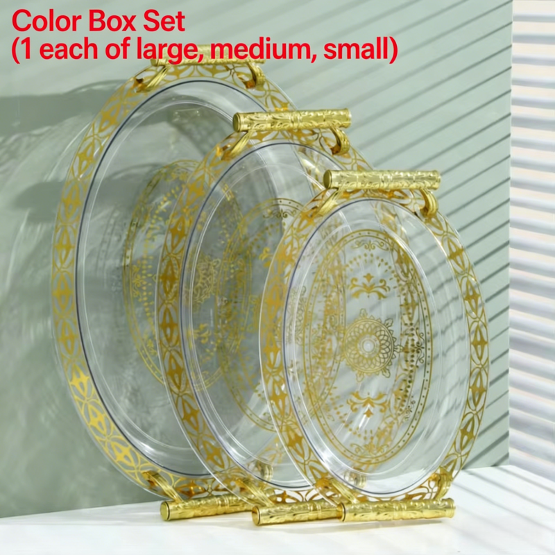 A919 Golden Printing Oval Transparent Plate 3-piece Set