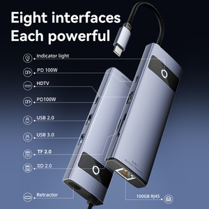 Jasoz 8合1 USB C集线器坞站，带指示灯类型-C集线器多端口适配器扩展PD100W usb2.0 usb3.0 - Product Image 4