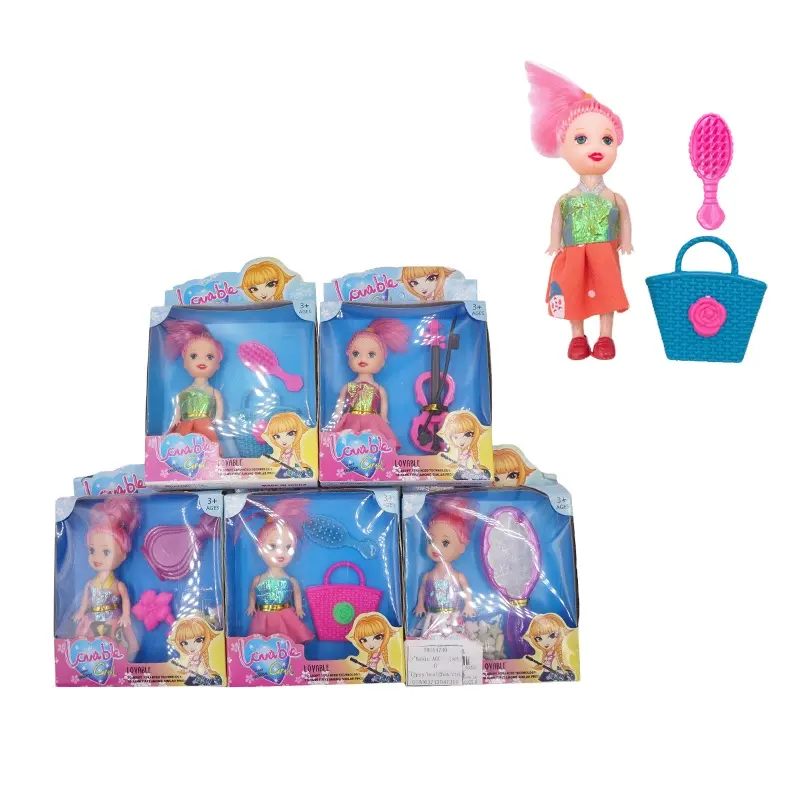 Juego de muñecas de belleza de 3,5 pulgadas con accesorios, fábrica de dulces de juguete, fabricante directo, caja de exhibición, embalaje