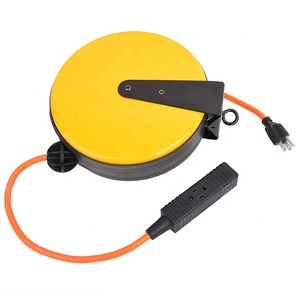30 Ft geri çekilebilir uzatma kordon makarası, 16/3 güç kablosu ile elektrik prizleri Pigtail garaj için Metal plaka, ETL - Product Image 5
