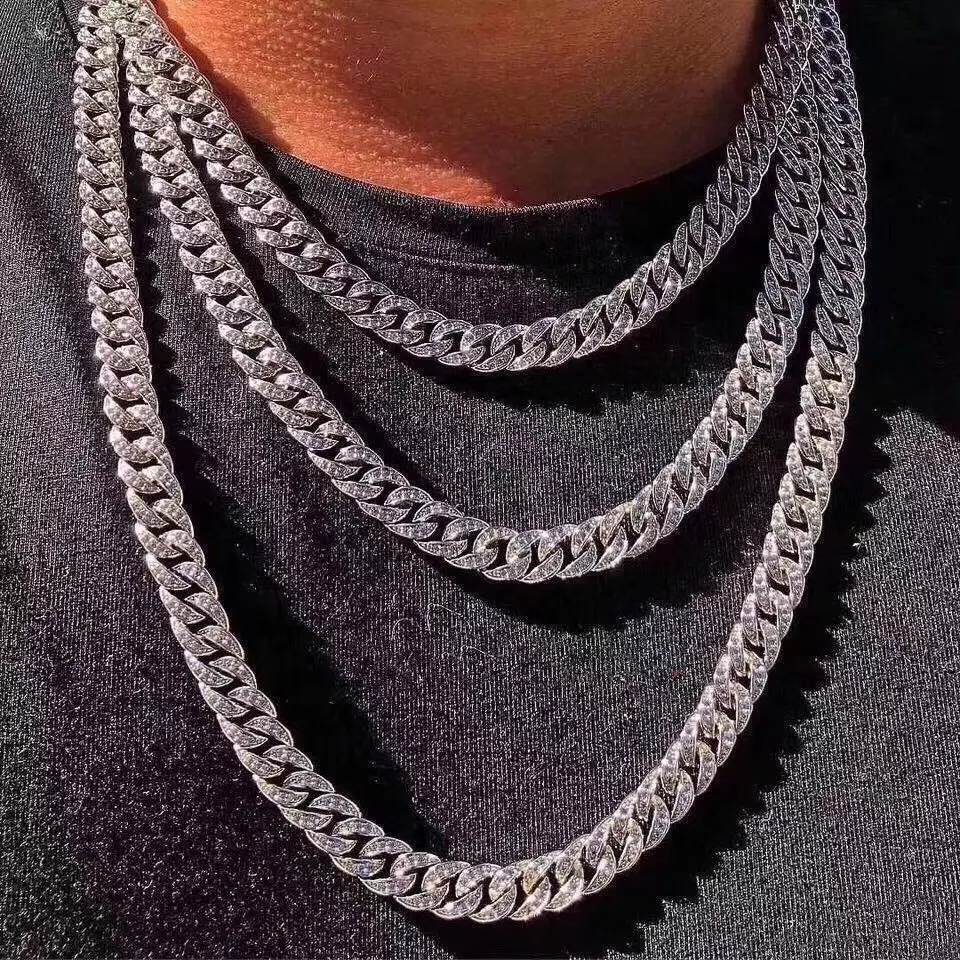 Collar de cadena de eslabones cubanos de oro sólido de 18 quilates con diamante blanco redondo para hombre de Miami, joyería de Hip Hop de 43cm, cadena de eslabones Cuabn de diamantes