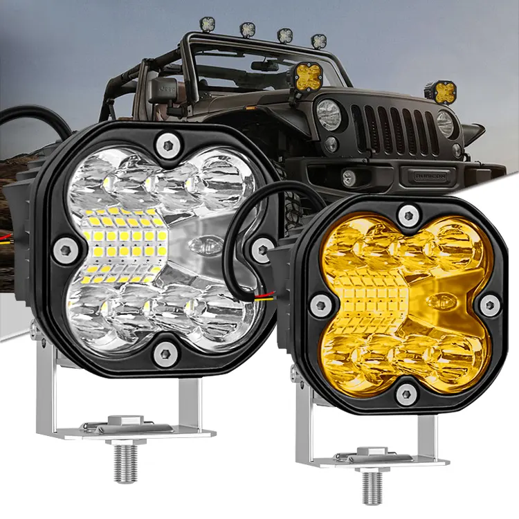 3 inch fog light motorcycle led headlight dual color Amber White spotlight led 4x4 work light fog driving lamp for jeep truck