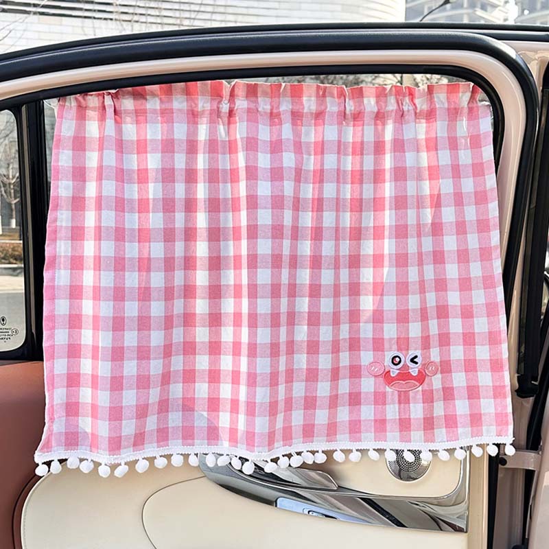 Cortinas de cuadros de algodón rosa - Monster