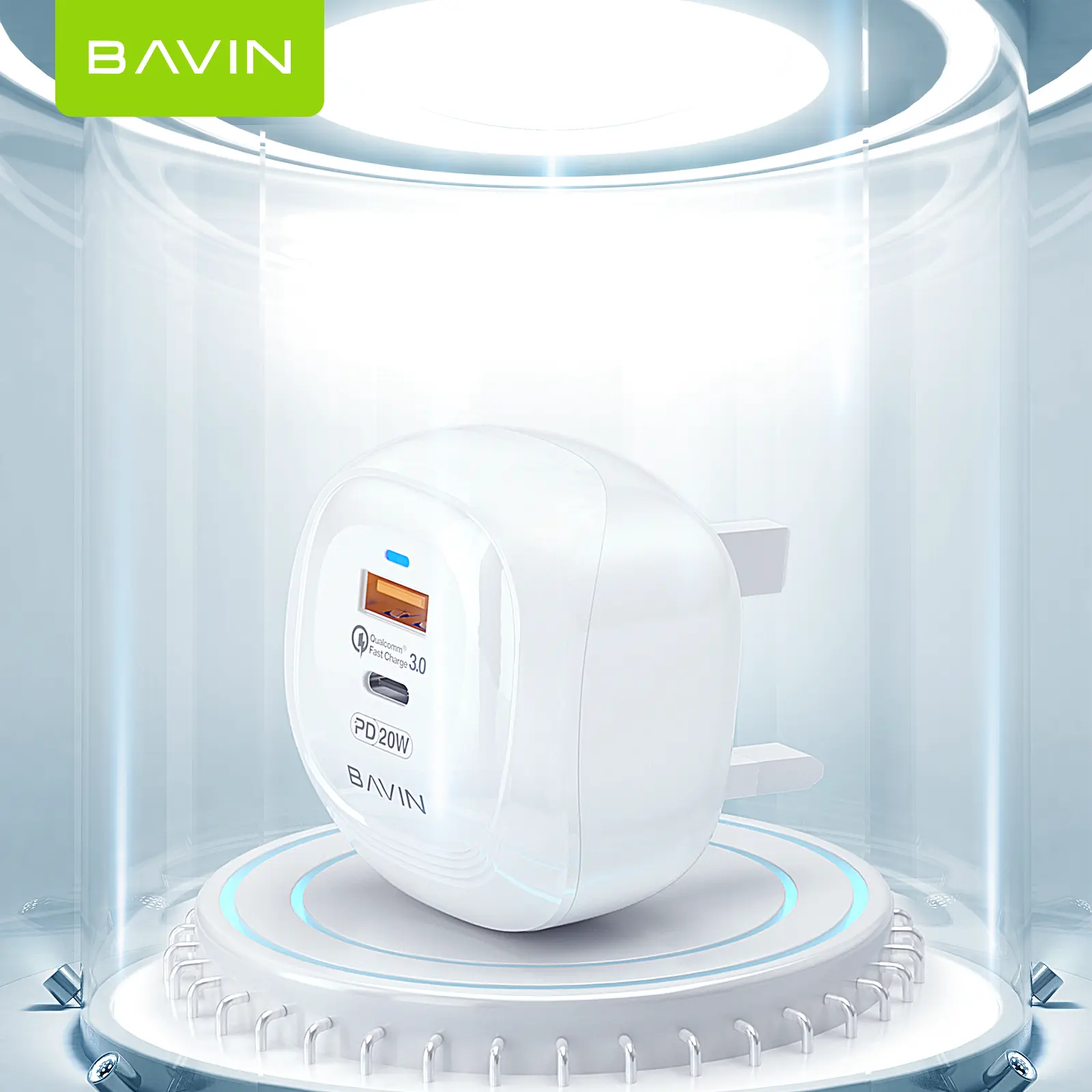 BAVIN Nova Produtos Personalizados Plug PD 2 em 1 20W Fast Charge Portátil Tipo-c Telefone Móvel Adaptador de Carregador de Parede USB para Laptop PC809E