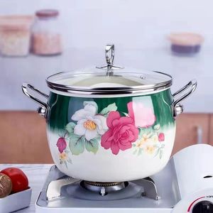 深韓国エナメル鋼鍋家庭用耐熱ノンスティック鍋調理用蓋付き