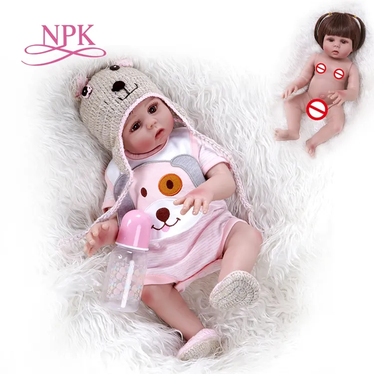 NPK 48 CENTÍMETROS boneca bebe reborn boneca doce menina no vestido rosa Banho de corpo inteiro lifelike da boneca de silicone macio brinquedo Anatomicamente Correto