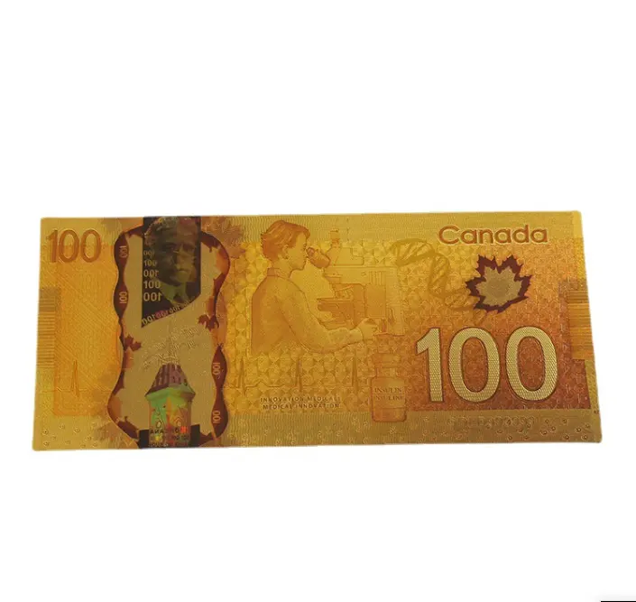 Colección regalo Durable moneda canadiense Cad 50 100 oro plata hoja plástico billete impermeable Prop dinero