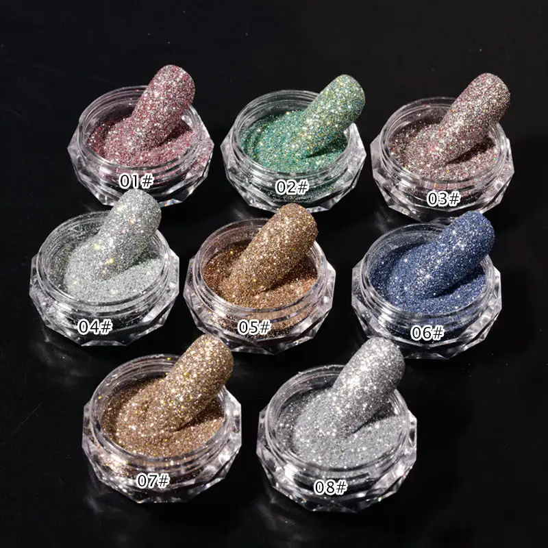 Pó de pigmento espelhado para unhas, popular, arte para unhas, glitter reflexivo, brilhante, diamante, cristal, pó cromado para unhas