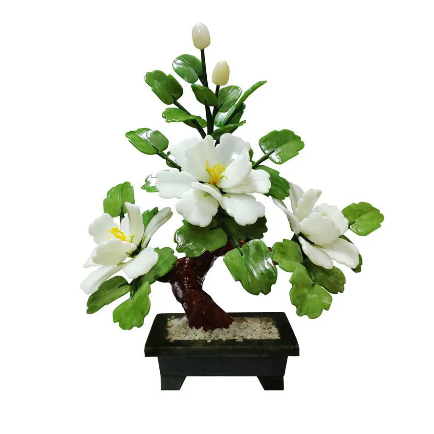 Flor Cristal Piedra preciosa Árbol tallado Árbol decorativo Flor artificial Bonsai Estilo antiguo Jade Logotipo personalizado ESCULTURA ABK