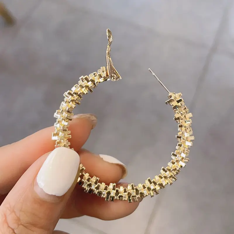 2024 Custom Big Hoop Earrings Women Light Luxury Fashion Retro Gold Exaggerated Earrings Hypoallergenic Jewelry Fine Jewelry