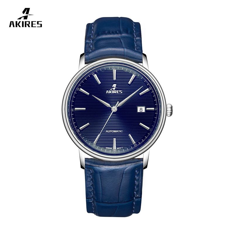 silver case blue dial